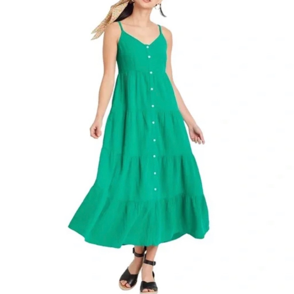 Universal Thread Sleeveless Button-Front Tiered Green Dress